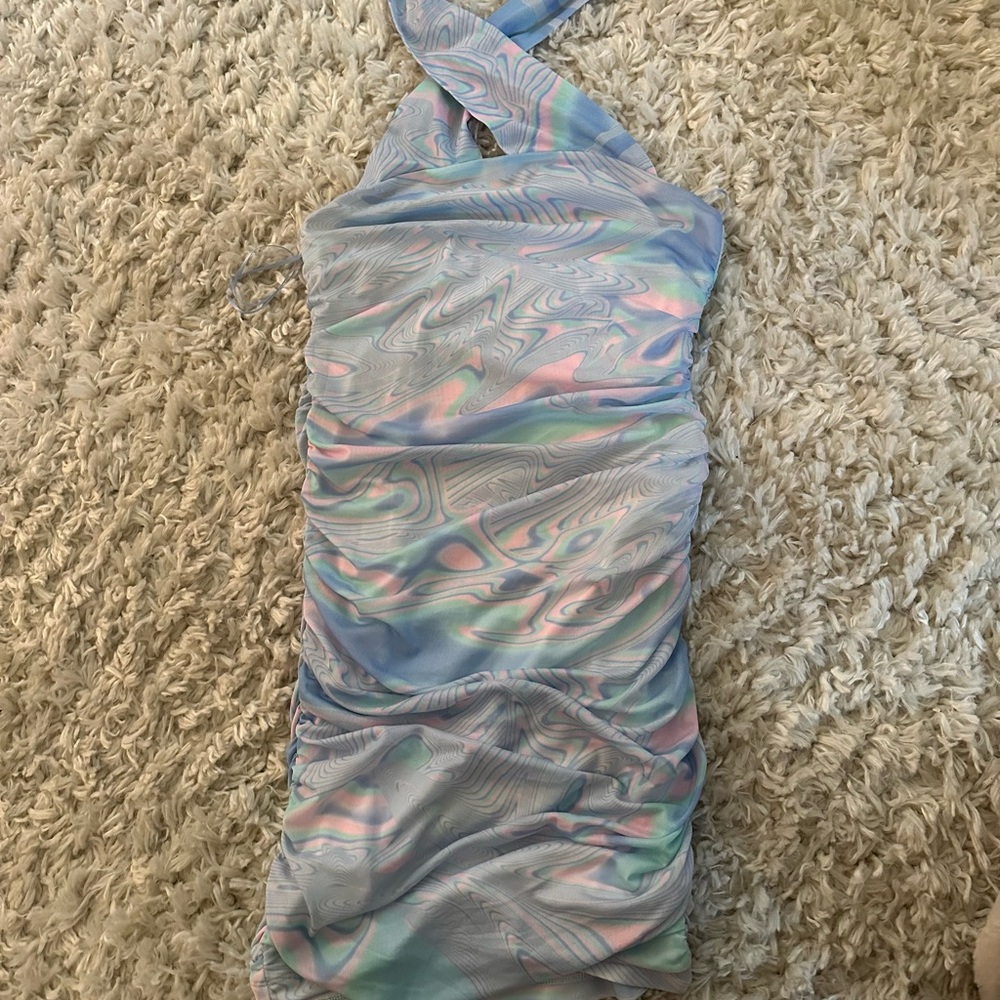 Colorful printed mesh party dress